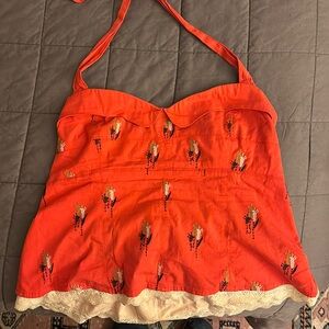 Vintage Anthropologie Halter Top- wheat motif- sz 10